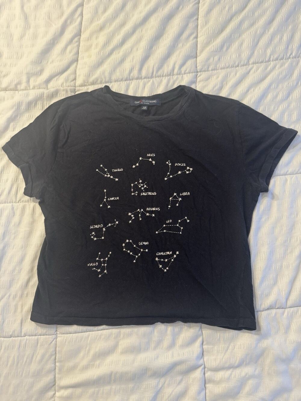 Black T-Shirt Zodiac Cropped Crew Neck Constellation Astrology Y2k Whimsigoth